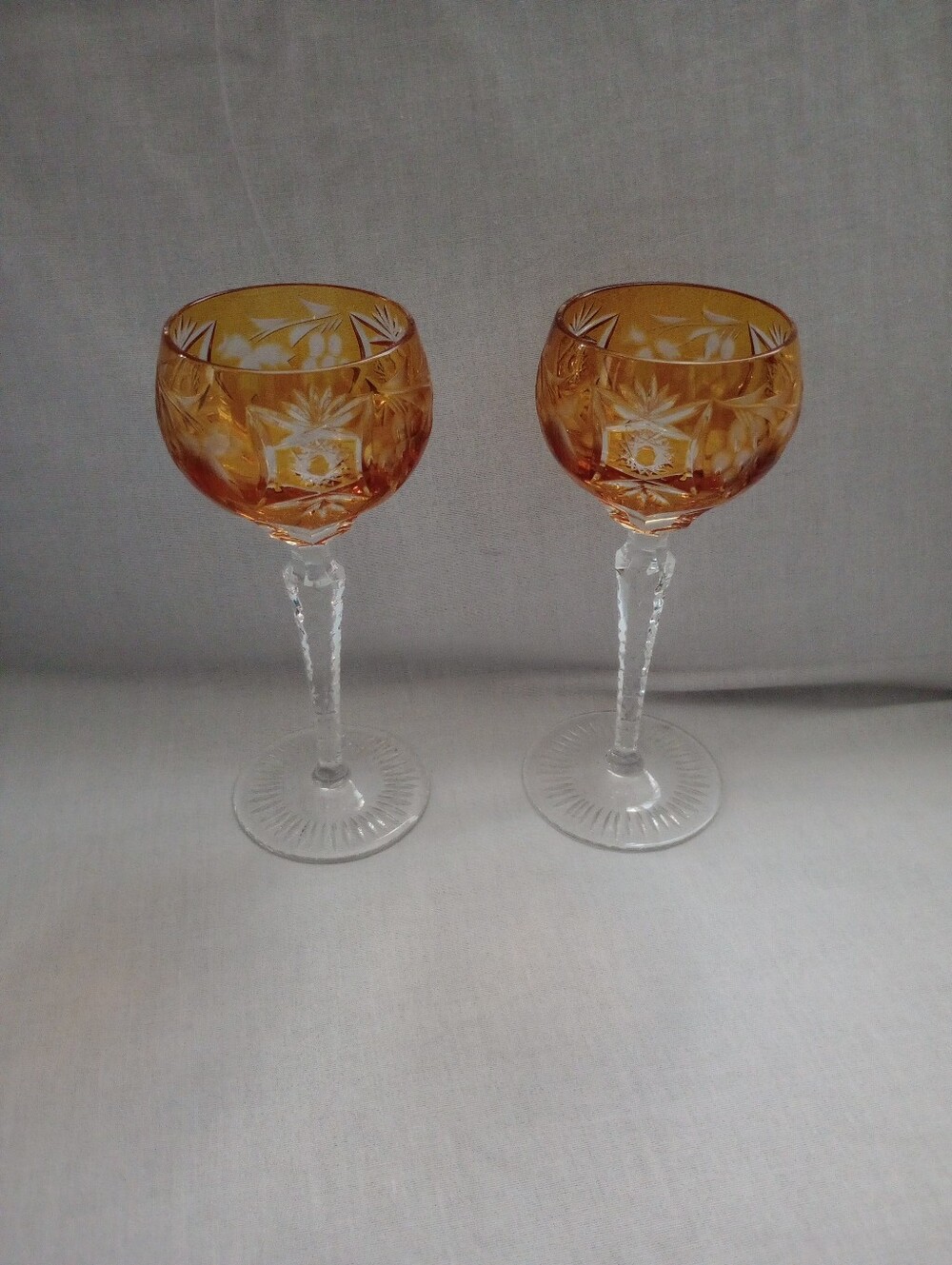 Amber Nachtmann Traube 6.75" Cut To Clear Crystal Wine Glasses - Set Of 2